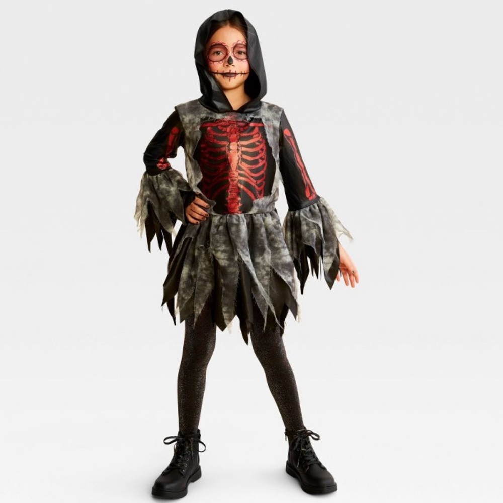 Red Glitter Shiny Bones Halloween Costume